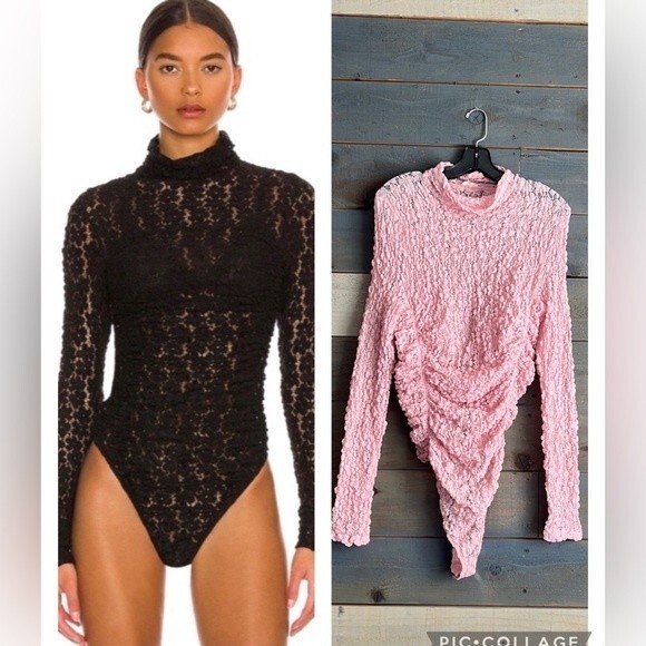 Free People Tops - NEW Free People Day and Night Sheer Lace Long Sleeve Bodysuit Pink S